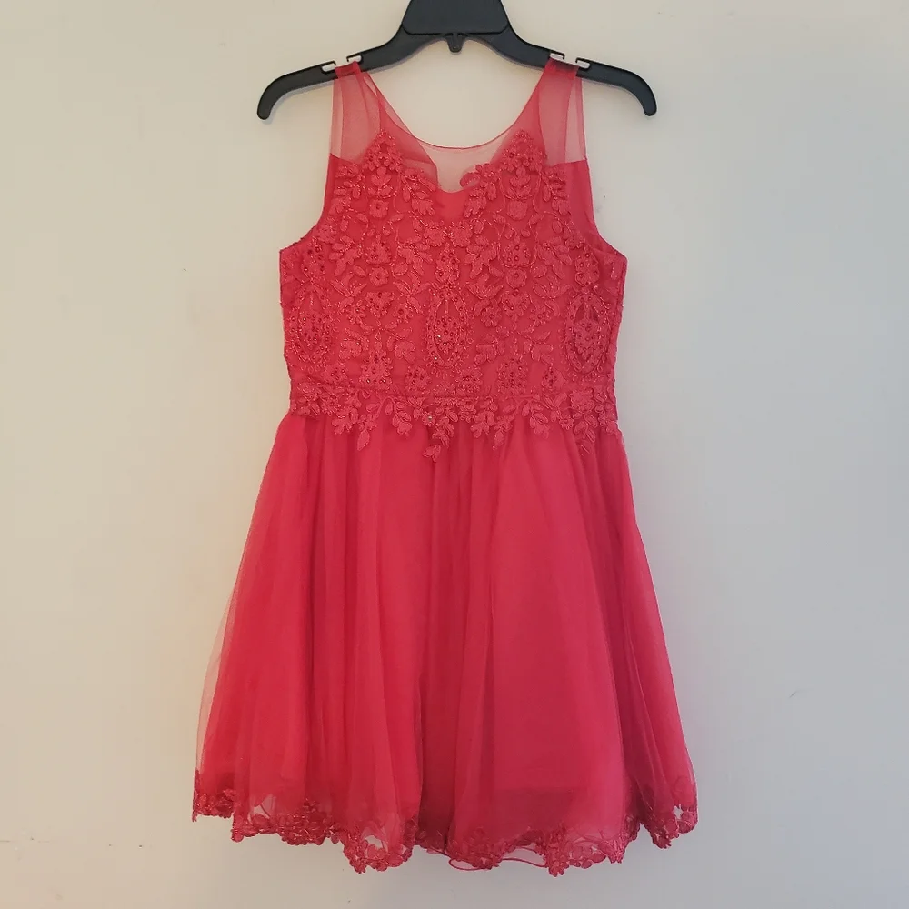 Blush By Us Angels Elegant Red Lace Kids Dress Size 14